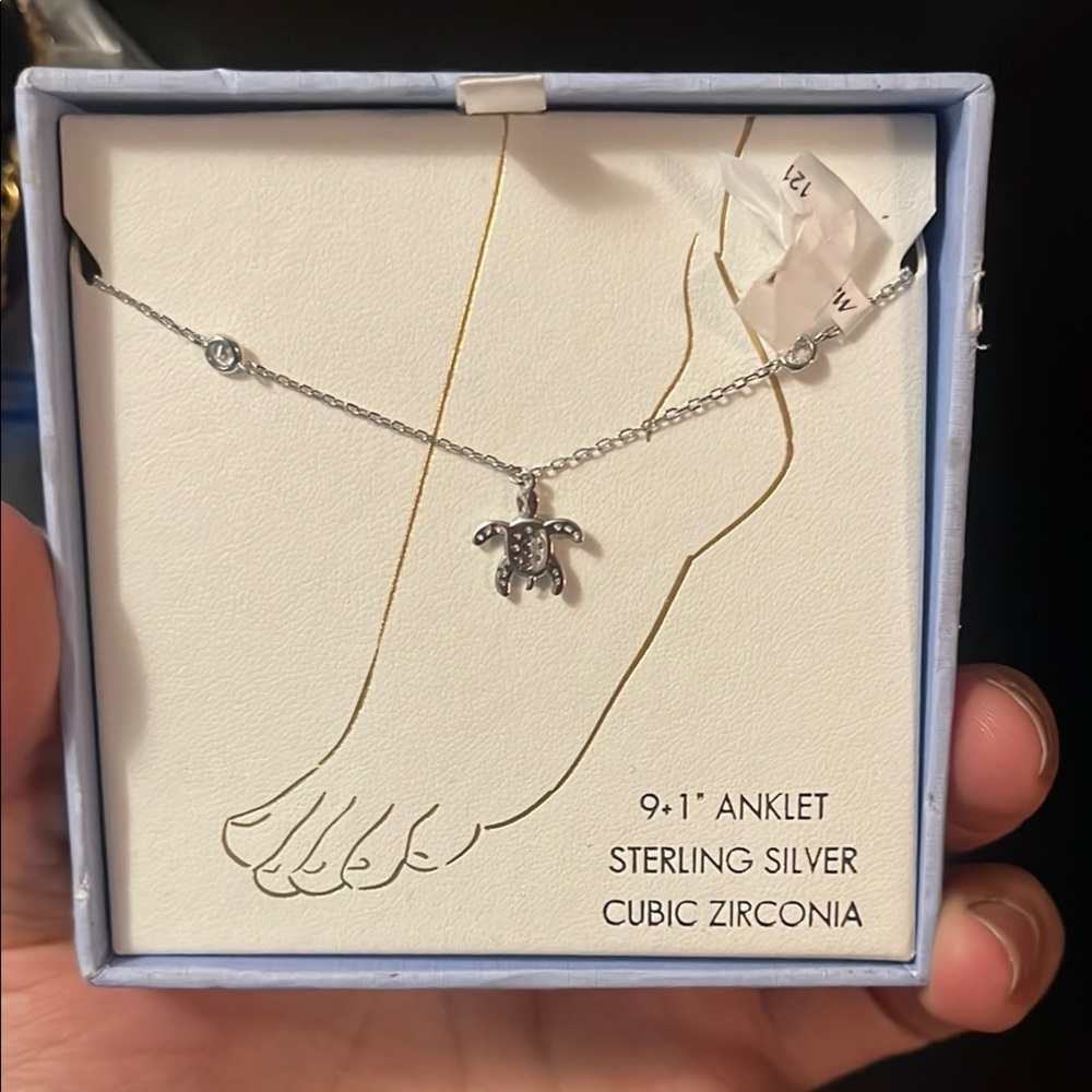 Rachel Zoe Sterling Silver Turtle Anklet with Cubic Zirconia